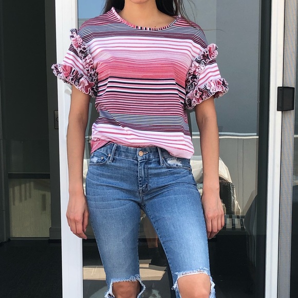 Saloni Tops - Saloni Pink Striped Frilled Top